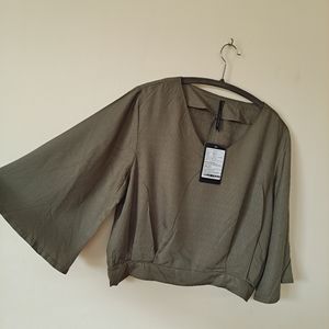 Woman olive green self design blouson top